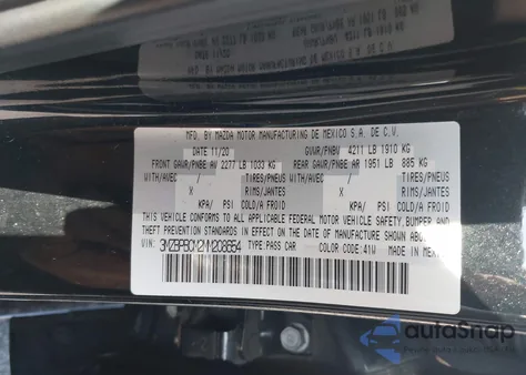 2021 Mazda Mazda3 Preferred from USA, damaged, VIN 3MZBPBCM2MM208654